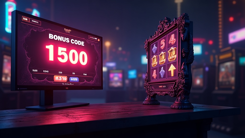 Bonus code field beside free spins icons in a dark casino setting