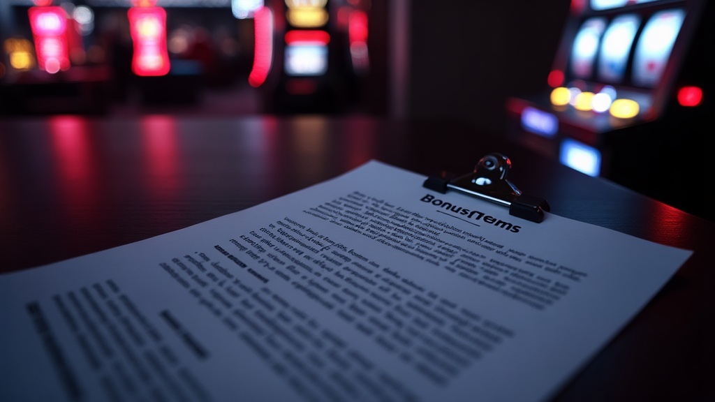 Bonus terms sheet next to a slot machine and cashout meter