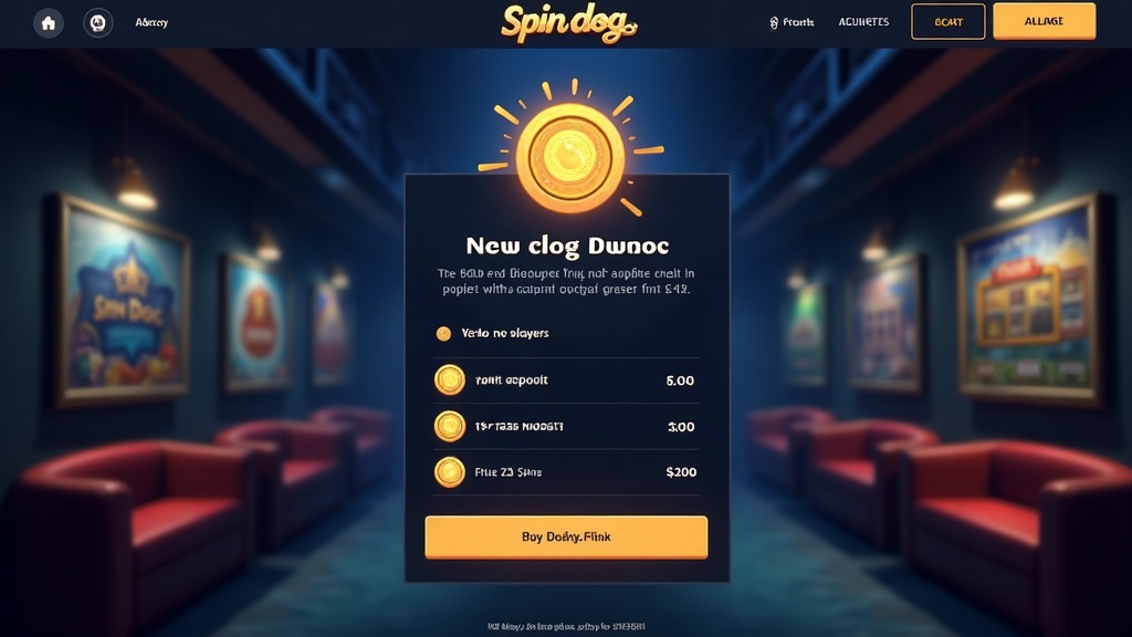 New account screen showing a no deposit bonus in a dark casino lobby