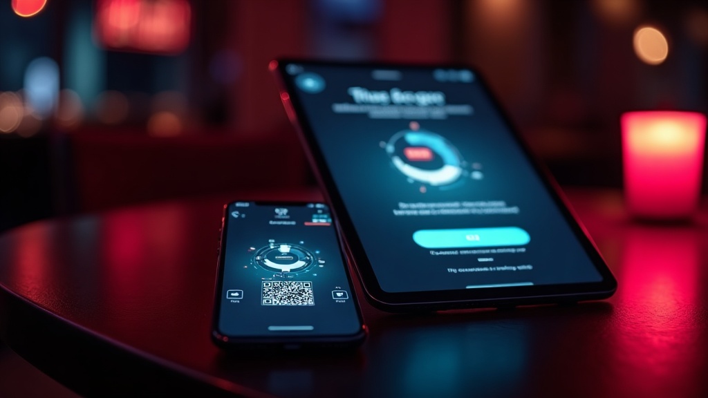 iPhone and iPad showing SpinDog app access in a dark casino environment