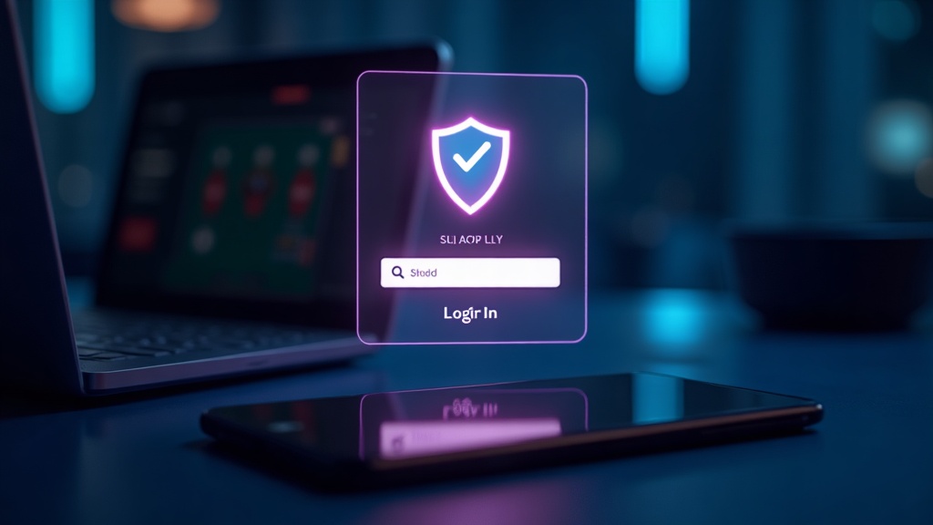 A protected casino login screen with security imagery in a dark neon setting