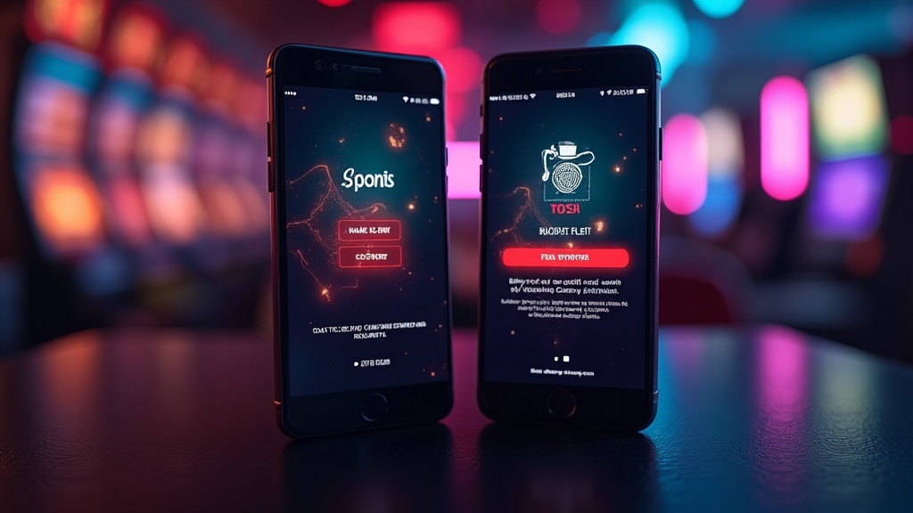 Android and iPhone screens showing SpinDog mobile app features in a casino setting